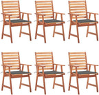 Patio Dining Chairs 6 pcs,Lawn Chair,Camping Chair,Garden Chair,Featuring Slatted Design,Waterproof Cushion,Each Cushion Features 2 Sets of Ropes, with Cushions Solid Acacia Wood