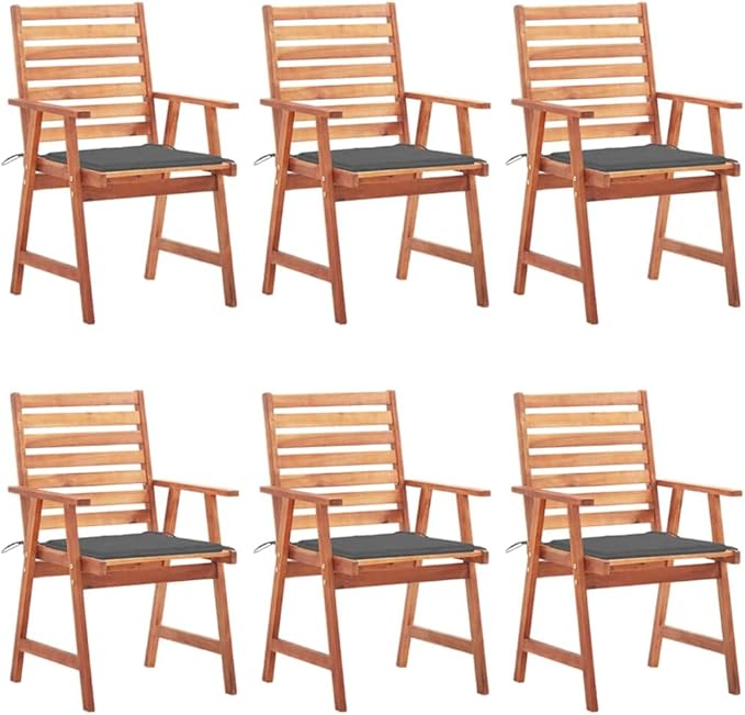 Patio Dining Chairs 6 pcs,Lawn Chair,Camping Chair,Garden Chair,Featuring Slatted Design,Waterproof Cushion,Each Cushion Features 2 Sets of Ropes, with Cushions Solid Acacia Wood