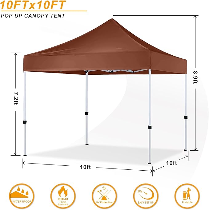 HLong 10x10 Heavy Duty Pop-Up Canopy Tent Commercial Grade, Brown