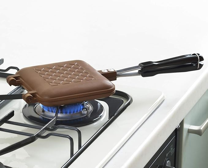 Yoshikawa SJ2629 Hot Sand Maker, For Gas Fire, Single Fluorine Processed, Total Width 5.9 x Length 13.8 x Height 1.3 inches (15 x 35 x 3.2 cm), Brown, Outdoor Camping
