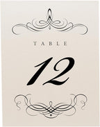 Decadent Flourish Wedding Table Numbers (Select Color/Quantity), Champagne, Black, 1-55, Double Sided, Tent or Use in a Stand, Great for Parties & Restaurants - Made in the USA