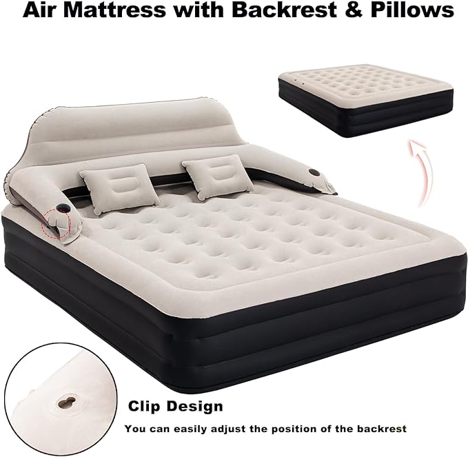 RAPTAVIS King Size Air Mattress Inflatable Bed with Pump and Headboard, Blow Up Mattress