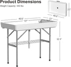 4 Foot Ice Cooler Table, Folding Tailgate Camp Fishing Cleaning with Matching Skirt & Drain Hose, Plastic Ice Table for Party, BBQ, Camping, Picnic, Barbecues to Keep Drinks Cool, White