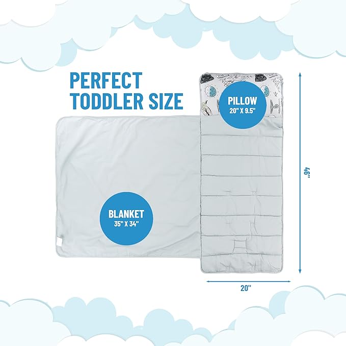 Jay Franco Kids Nap Mat with Embedded Pillow & Blanket – Soft 46"x20" Microfiber Sleeping Bag with Name Tag & Handle for School, Travel, Sleepover
