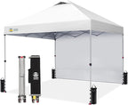 CROWN SHADES 10x10 Pop Up Canopy with 1 Side Wall - Beach Tent with One Push Setup - Outdoor Sun Shade for Events, Parties, Camping - Gazebo with STO-N-Go Cover Bag (White)