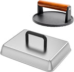 SafBbcue Round Cast Iron Smash Burger Grill Weight Press & Griddle Steamer Melting Dome Basting Cover for Blackstone Flat Top Grills Accessories, 14" Rectangular Stainless Steel Grill Basting Cover