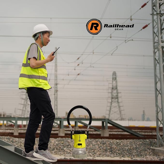 Railhead Railroad Trainman Lantern , Outdoor LED Battery Operated Light for Signaling and Hanging Lamp on Arm , Water-Resistant with Magnets RH-TL2020