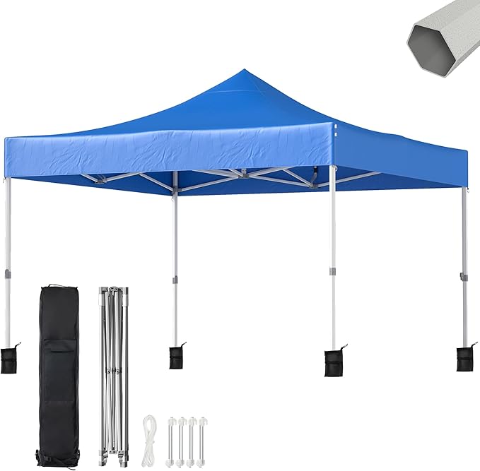 Easy Setup Pop Up Canopy Instant Portable Shelter, 500D Top Fabric, Hexagonal Steel, Easy Outdoor Sun Shade for Events