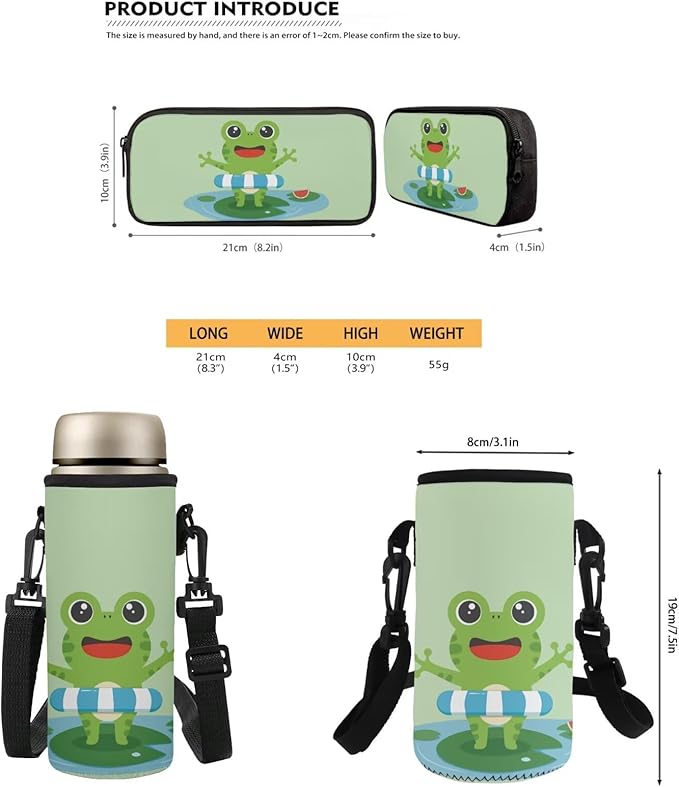 Kids Backpack with Lunch Box Water Bottle Bag Pencil Case Large Capacity Cute Frog Backpack for School Boys Backpacks 8-12 Years Old Kindergarten Elementary Mochilas Escolares Para Niños