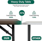 Folding Table, 4FT Foldable Picnic Table with Carrying Handle, Heavy Duty Fold-in-Half Portable Table for Weddings, Camping, RV Travel, Parties, BBQs, and Indoor Use, Easy to Fold and Store,Brown