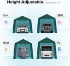 ADVANCE OUTDOOR 10x20 ft Heavy Duty Carport Garage Shelter, Adjustable Height (6.5-11ft) Waterproof Canopy with Removable Sidewalls for Cars, RV, Boat, Truck, Party - Green