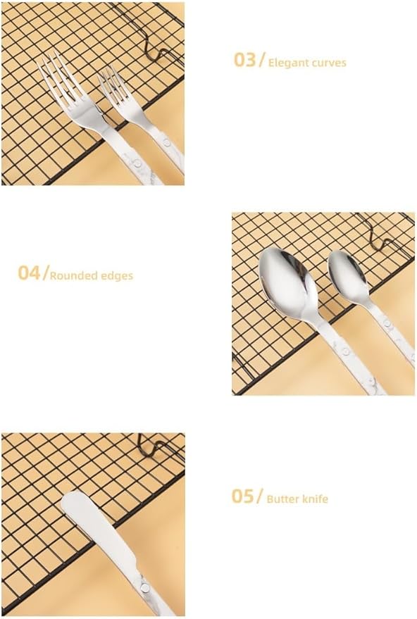 Cutlery Set Pieces Service Stainless Steel Titanium Flatware,Silverware Flatware Cutlery Set， 6/24/36/48 Piece Tableware Steak Knife， Fork Spoon Butter Knife Dessert Spoon ABS Rivet Handle