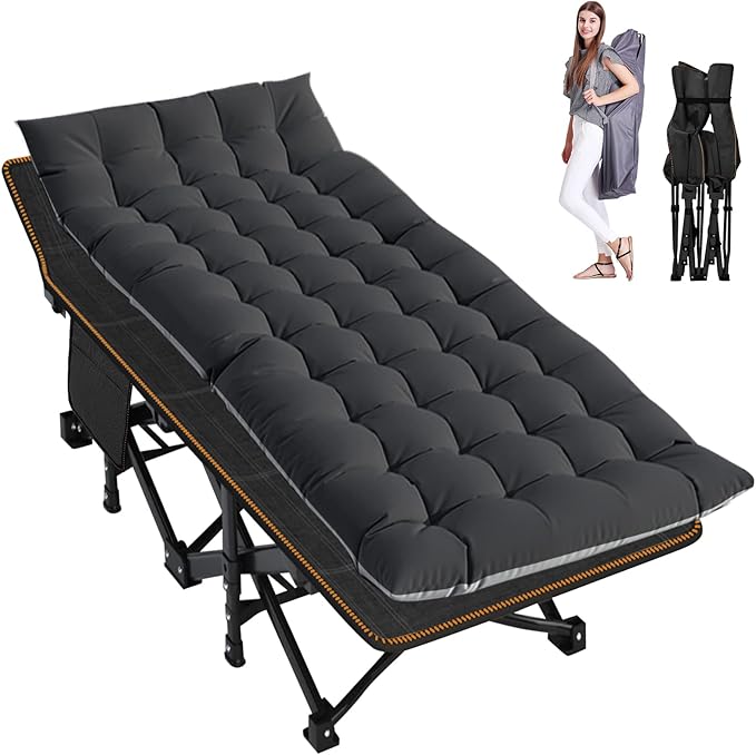 LILYPELLE Folding Camping Cot, Extra Wide Heavy Duty Sleeping Cots with Carry Bag, Double Layer Oxford Portable Travel Camp Cots for Home, Office Nap and Outdoor Beach