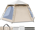 Chihee Camping Tents Pop Up Hexagonal Tent Easy Setup Instant PU Coated Polyester Family Cabin with Rainfly Waterproofing UV Protection Winproof Outdoor Shelter 2 Doors 4 Windows Mesh Ventilation
