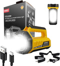 SUNREI Rechargeable LED 1500LM Flashlight, 8 Light Modes Portable Camping Lantern, 10400mAh Power Bank, IP67 Waterproof for Emergencies Power Outages, Hurricane Emergency, Hiking, Home, etc