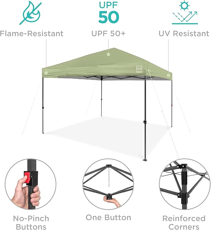 Best Choice Products 10x10ft Pop Up Canopy Tent, Outdoor Shade, 1 Person 1 Minute Set Up, Carry Case, 4 Weight Bags - Sage Green