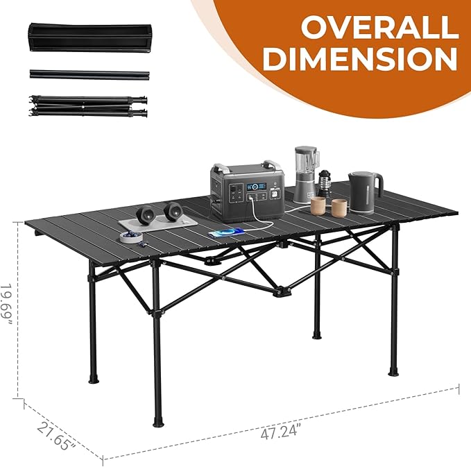 Outvita Beach Picnic Table, Lightweight Roll Up Low Camping Table, Portable Folding Table with Carrying Bag for Outdoor, BBQ, Sand, Picnic, Party, Patio 47 Inches
