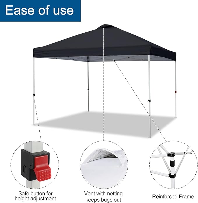 VINGLI 10x10 Pop Up Canopy Tent with Carry Bag and Sandbags, Outdoor Gazebo Canopy 10x10 Party Tent Commercial for Party, Event (Black)