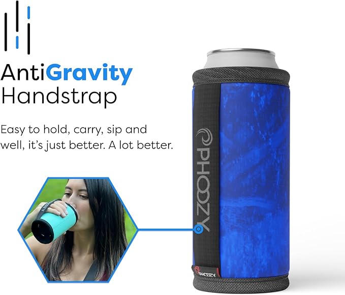 PHOOZY Insulated Can Cooler for Slim 12oz Cans with NASA-Inspired Technology - Patented Koozie That Keeps Drinks Cold 10x Longer - Lightweight Beer Koozie for Outdoor Adventures - Blue