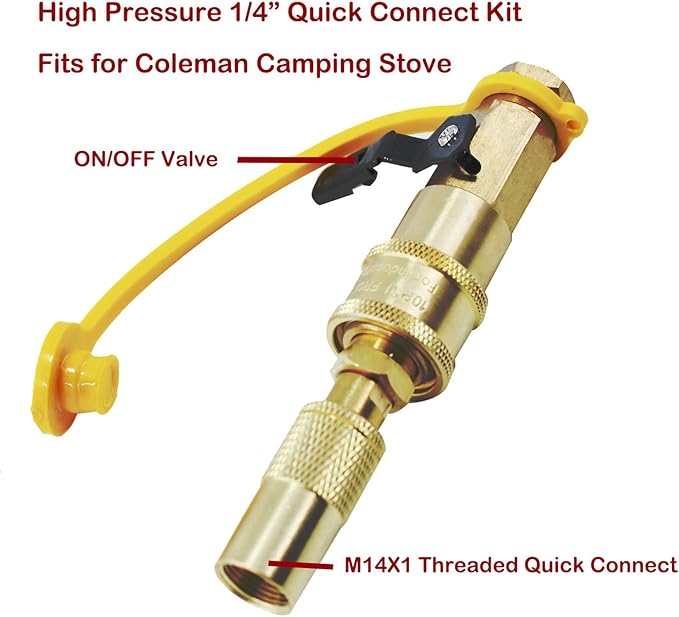 MENSI 1/4" Propane Adapter Quick Disconnect Fitting Compatible for Stansport, Camp Chef Mountaineer,Eureka Gonzo, Jetbroil Camping Stove Grill (Adapter with Quick Connect Valve 1/4")