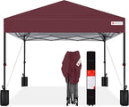 Best Choice Products 10x10ft Pop Up Canopy Tent, Outdoor Shade, 1 Person 1 Minute Set Up, Carry Case, 4 Weight Bags - Burgundy