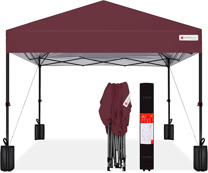 Best Choice Products 10x10ft Pop Up Canopy Tent, Outdoor Shade, 1 Person 1 Minute Set Up, Carry Case, 4 Weight Bags - Burgundy