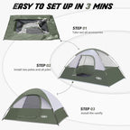 Camping Tent 2-4 Person, Waterproof Windproof Tent with Rainfly Easy Set up-Portable Dome Tents for Camping…