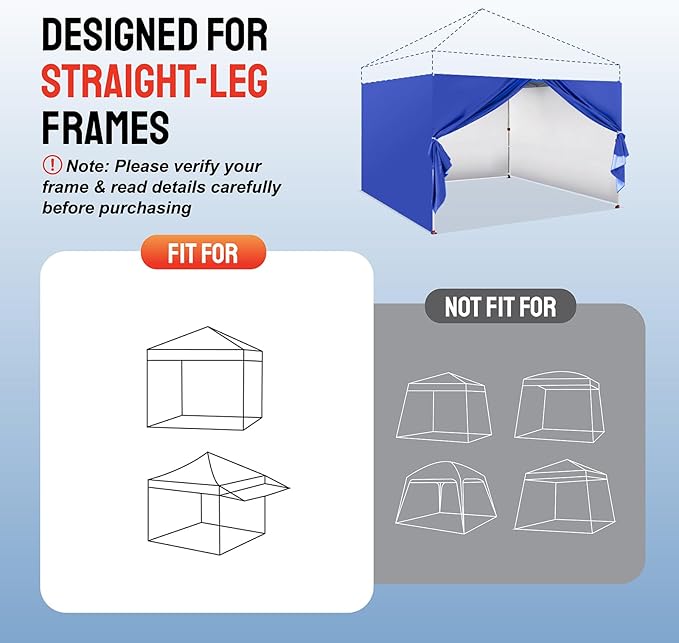 CROWN SHADES 10x10 Canopy Sidewalls (4pck) - Walls 10x10, Sidewalls for Canopy - Tent Accessories, Blue