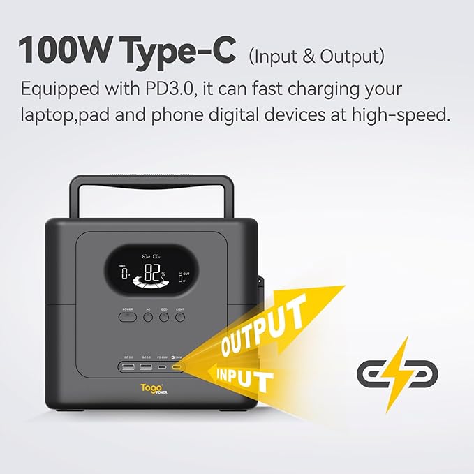 Togo POWER 600W Portable Power Station, 560Wh Solar Generator with LiFePO4 Battery, 6 AC Outlets, 100W USB-C PD, Wireless Charging & App Control for Home Backup, RV, and Outdoor Camping