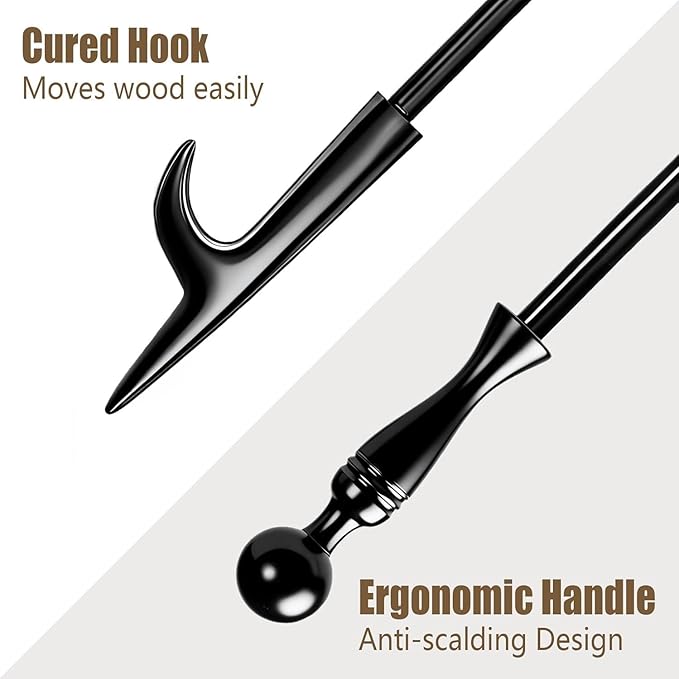 Heavy Duty 32” Long Fireplace Fire Pit Campfire Poker Stick and 26” Fireplace Tongs Tool Set Log Grabber Rust Resistant fire poker Camping Fireplace Tools for Indoor Outdoor Solo Stove Accessories