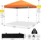 Northroad 10x10ft Pop Up Canopy, Popup Outdoor Canopy Tent with Wheeled Carrying Bag,Portable Gazebo Shelter for Patio,Deck,Garden,Beach（Orange）