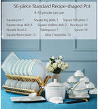 Ceramic Tableware Set Bone China Tableware Plates Ceramic Combination Tableware Set Porcelain Service for 10, Phnom Penh Tableware Set (56 Pieces)