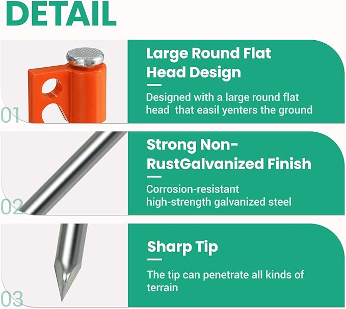 Tradesparker Tent Stakes 22-Pack 8Inch Heavy Duty Garden Stakes Canopy Anchors - Includes Ropes for Camping Tents, Pop Up Canopies and Outdoor Events, Blue