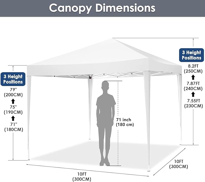 COBIZI Canopy 10x10 Pop Up Canopy Tent Party Tents for Parties Weddings Backyard Waterproof Canopy Outdoor Commercial Canopy Event Tent with Stakes, Ropes, Sandbags, White