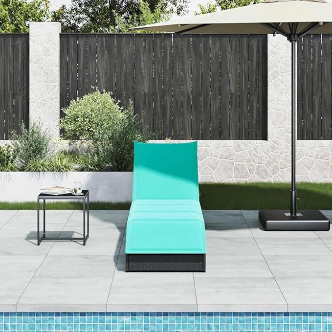 Folding Sun Lounger with Cushion and Storage Black Poly Rattanpatio Tanning Chair Camping Chairs Recliner Suitable for Garden Courtyard
