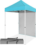 5x5 Pop Up Canopy Tent with One Sidewall, Instant Portable Beach Canopy, Outdoor Tent with Carry Bag for Camping, Sports, Tailgating, Events, Light Blue