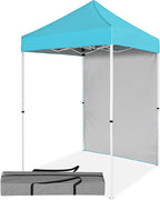 5x5 Pop Up Canopy Tent with One Sidewall, Instant Portable Beach Canopy, Outdoor Tent with Carry Bag for Camping, Sports, Tailgating, Events, Light Blue