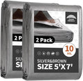Tarps Heavy Duty Waterproof 5x7 Feet (2 Pack), 10Mil Multipurpose Small Tarp Cover with Metal Grommets and Reinforced Edges, Silver/Brown Tarp by RAINDEWAY