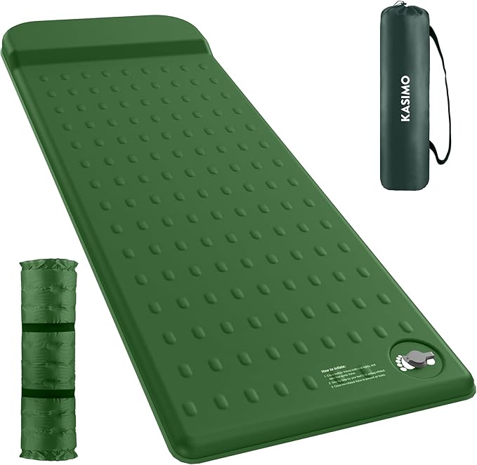 KASIMO Memory Sleeping Pad for Camping, 3" Compact Ultra-Thick Foam Sleeping Mats with Pillow, 9.5 R-Value Insulated Camping Mattress Pad or Car Travel Backpacking Tent,Home