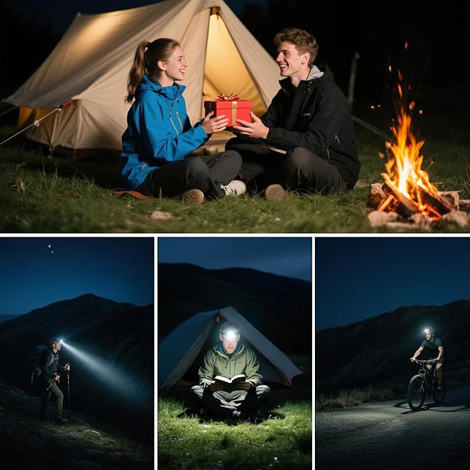 Super Bright Aluminum Headlamp, Rechargeable Headlamp High Lumen, 90° Adjustable Focus Head Lights for Forehead, Head Lamps LED Rechargeable, Waterproof Headlamps for Adults Camping Hard Hat