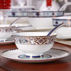 Ceramic Tableware Set with 55 Pieces/Bowl/Soup Pot/Spoon | Bone China Tableware, Blues Garden Pattern Porcelain Combination Set
