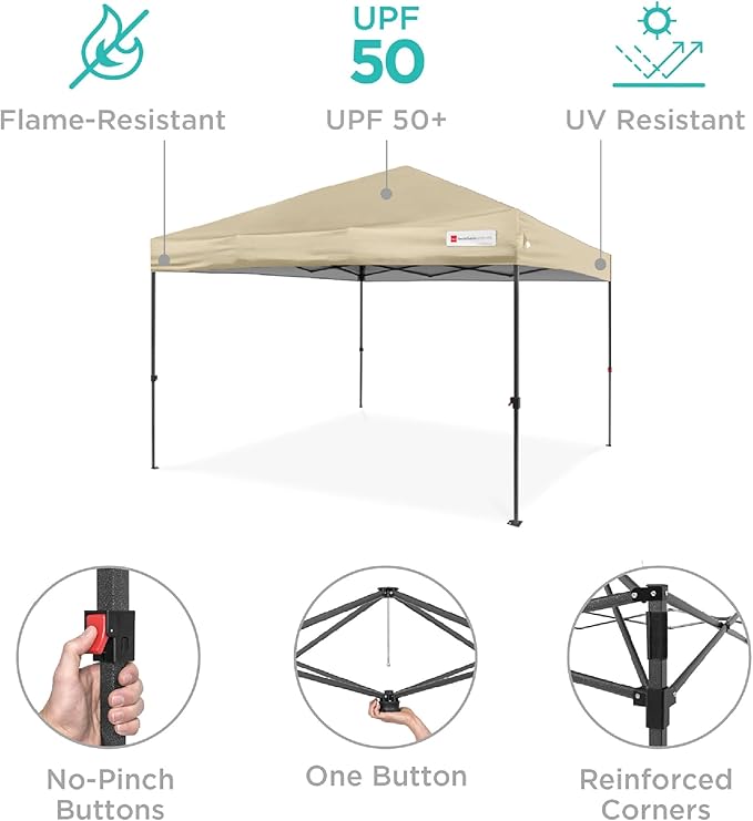 Best Choice Products 10x10ft Pop Up Canopy Tent, Outdoor Shade, 1 Person 1 Minute Set Up, Carry Case, 4 Weight Bags - Sand