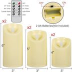 Wondise Flameless Candles with Remote, Set of 6 Battery Operated Flickering Flameless Candles with Timer 2/4/6/8H, Ivory Plastic LED Candles for Home Decor Wedding Christmas Decorations