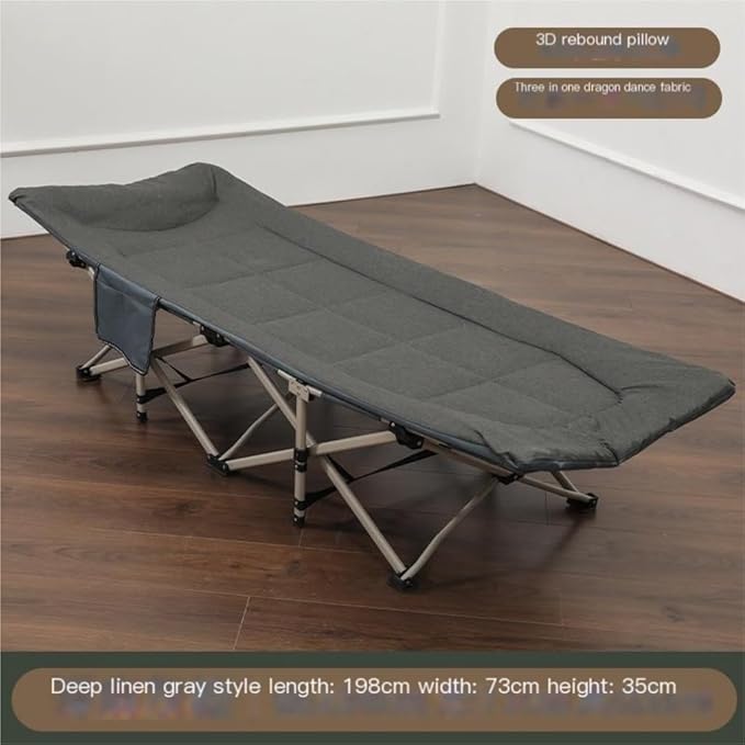 Cotton Linen Fabric Camping Cot for Adult, Comfortable Guest Bed with Headrest, Portable Folding Bed for Sleeping 190 * 70 * 37CM