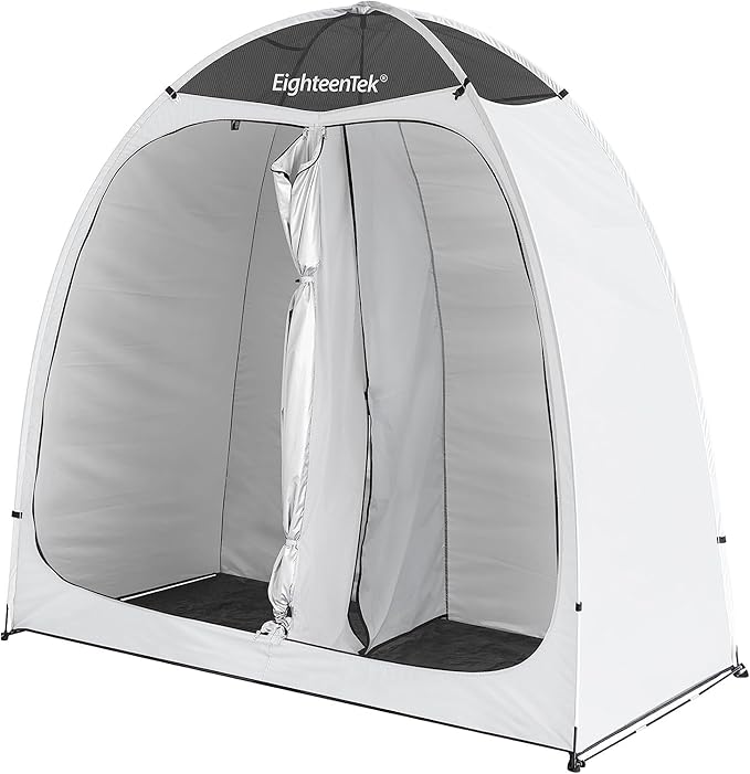 EighteenTek® Shower Tent Camping, 2-Room Portable Changing Room, Outdoor Shower Enclosure, Pop Up Privacy Tent Shelter with Floor & Doors, Waterproof & Lightweight, Camping Toilet Bathroom