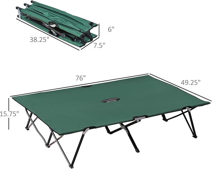 2 Person Folding Camping Cot for Adults, 50" Extra Wide Outdoor Portable Sleeping Cot with Carry Bag, Elevated Camping Bed, Beach Hiking, Green