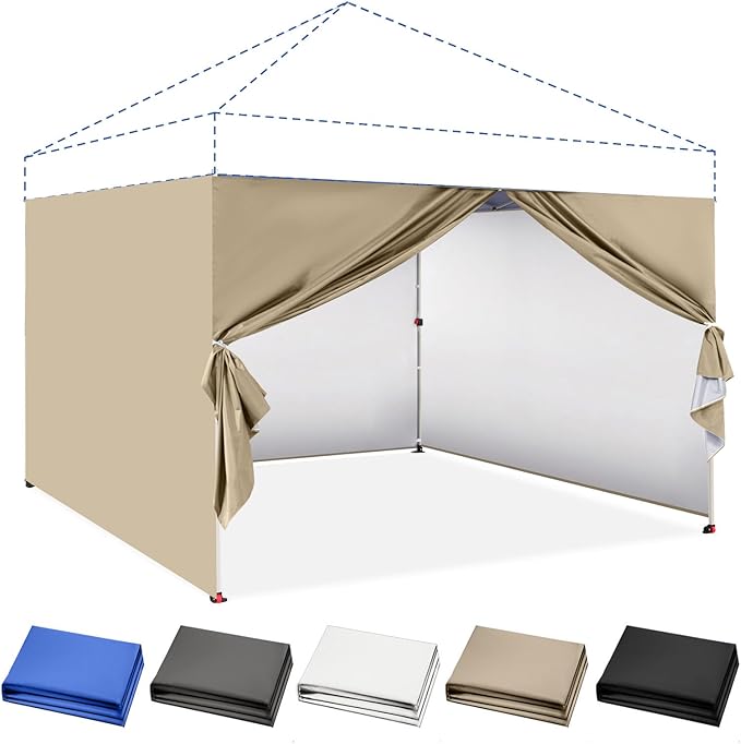CROWN SHADES 10x10 Canopy Sidewalls (4pck) - Side Walls 10x10, Sidewalls for Canopy - Tent Accessories, Beige