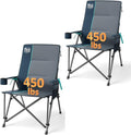 TIMBER RIDGE Oversized Camping Chair with Lumbar Support, Portable Folding Chair Heavy Duty for Adults Supports 450 LBS for Outdoor Camping, Lawn, with High Back, Cup Holder, Side Pocket - Blue, 2Pack