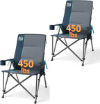 TIMBER RIDGE Oversized Camping Chair with Lumbar Support, Portable Folding Chair Heavy Duty for Adults Supports 450 LBS for Outdoor Camping, Lawn, with High Back, Cup Holder, Side Pocket - Blue, 2Pack