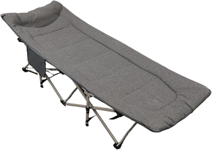 Cotton Linen Fabric Camping Cot for Adult, Comfortable Guest Bed with Headrest, Portable Folding Bed for Sleeping 190 * 70 * 37CM